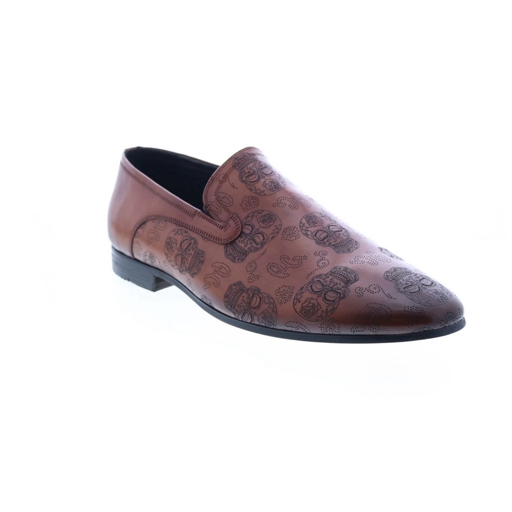 Men's ROBERT GRAHAM Jupiter Brown Leather Skull Print Slip-On Dress Shoes, SZ 11 - Picture 4 of 12